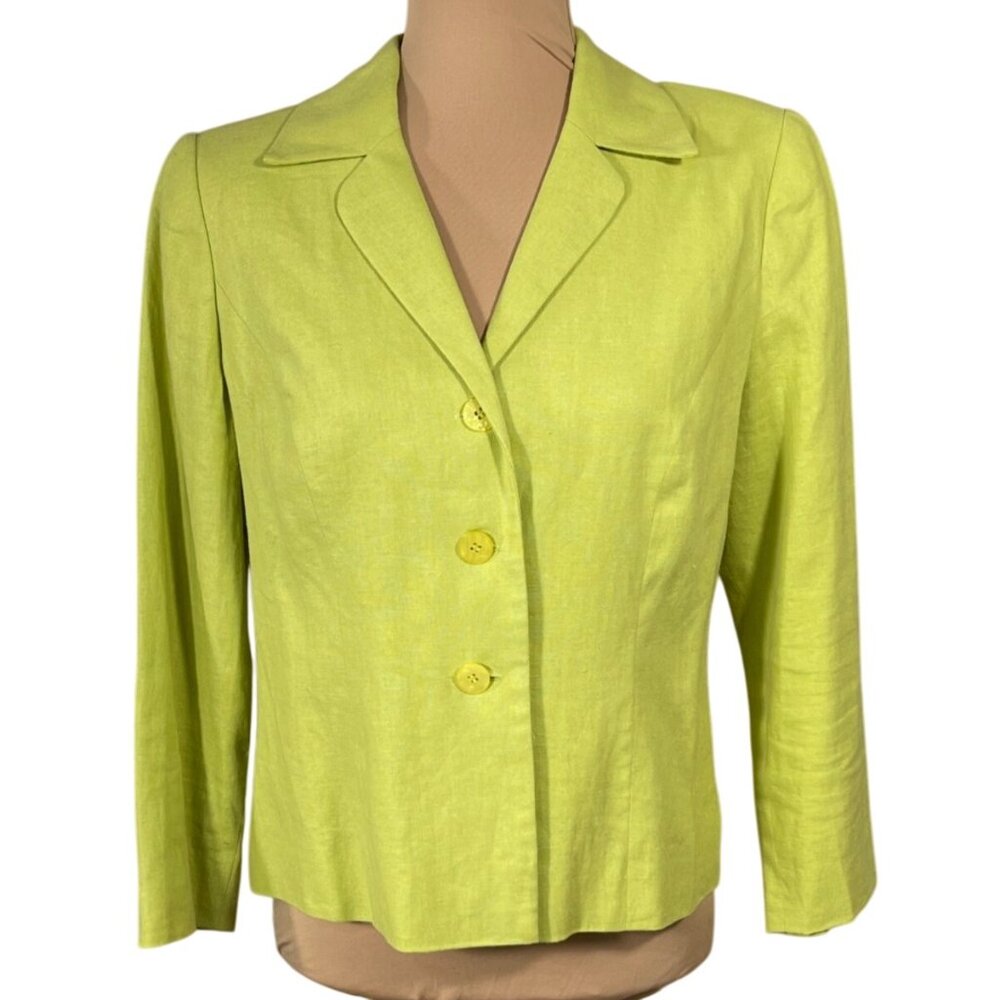 Coldwater Creek Linen Blend Jacket Y2K Chartrusse Size 8P Petite